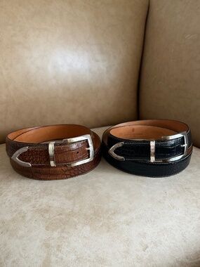 Martin Dingman Alligator Grain Saddle Leather Belts (2) Black/Brown 42 Handmade